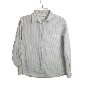 Vtg Jones New York Button Up Shirt White Gray Striped Long Sleeve Women's Size 8